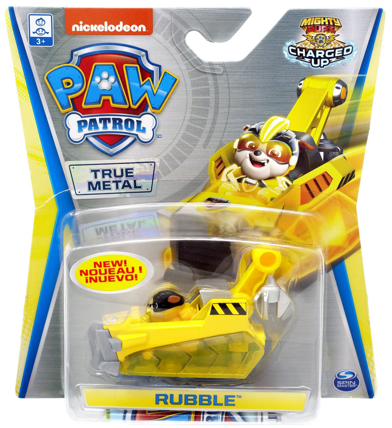 Paw Patrol Mighty Pups Charged Up True Metal Rubble Diecast Car Mighty Pups Charged Up Spin 