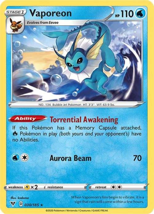 Pokemon Vivid Voltage Single Card Rare Vaporeon 30 - ToyWiz