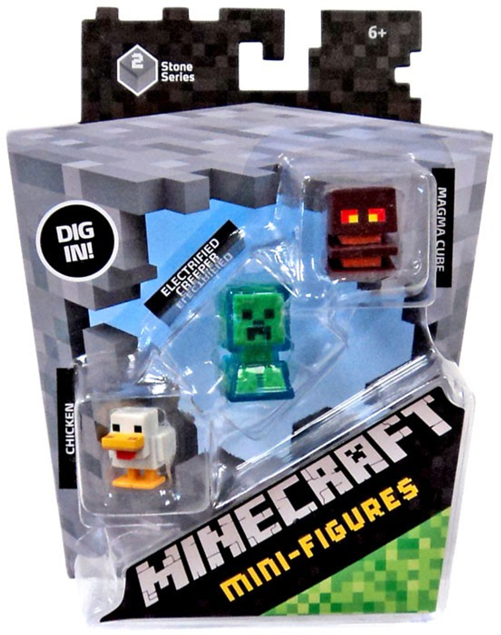 Minecraft Stone Series 2 Chicken Electrified Creeper Magma Cube Mini Figure 3 Pack Mattel Toys Toywiz