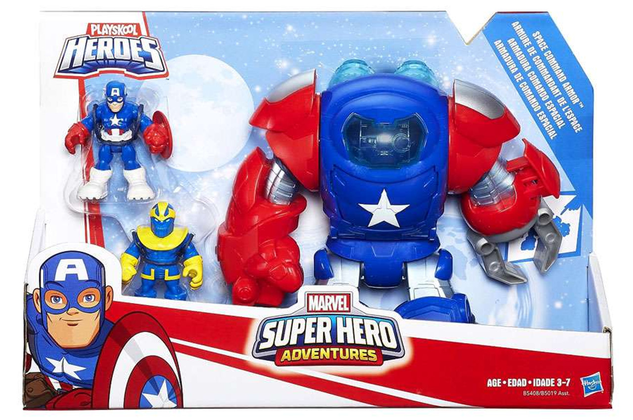 Marvel Playskool Heroes Super Hero Adventures Space Command Armor Action Figure Set Captain America Thanos Hasbro Toys Toywiz - thanos armor roblox