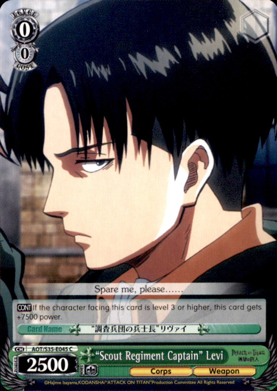Weiss Schwarz Attack On Titan Single Card Common Scout Regiment Captain Levi E045 Toywiz How tall is levi ackerman? bushiroad