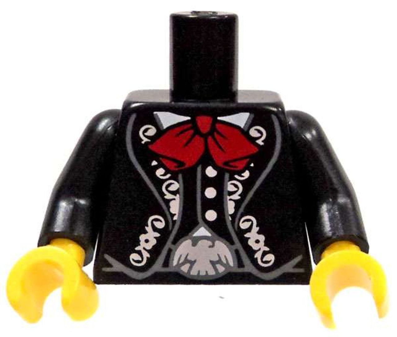 Lego Minifigure Parts Black Fancy Suit With Silver Trim Red Bow Tie Loose Torso Loose Toywiz - dark purple bow tie with black buttons roblox