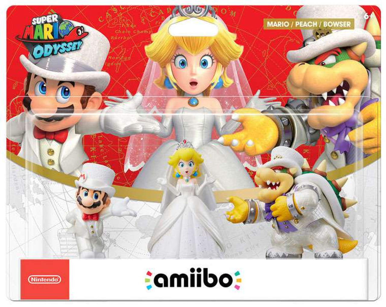 Nintendo Super Mario Odyssey Amiibo Mario Peach Bowser Mini Figure 3 Pack Wedding Outfits Toywiz - super mario odyssey roblox jump up superstar