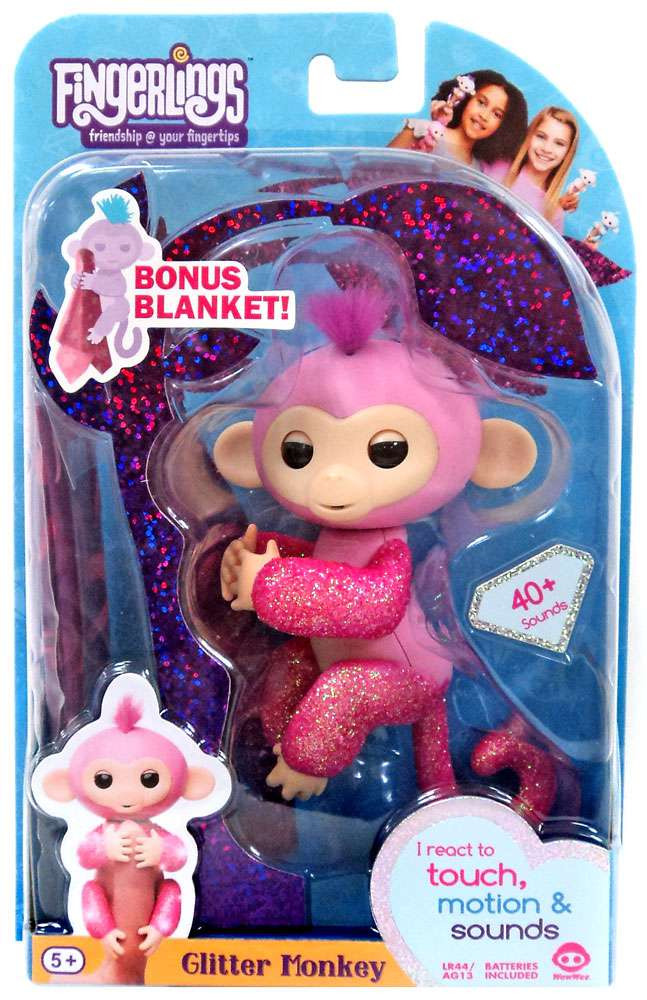 Fingerlings Glitter Monkey Rose Exclusive Figure Bonus Blanket WowWee