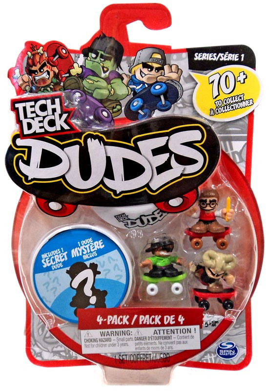 Tech Deck Dudes Series 1 Book Worm, Ollie Bad Bone Mini Figure 4-Pack