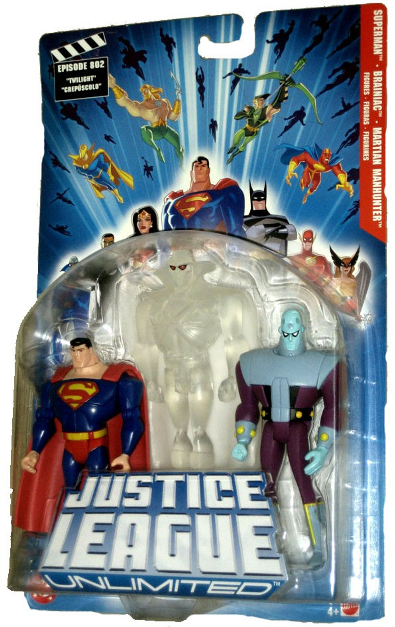 Justice League Unlimited Series 1 Superman Martian Manhunter Brainiac Action Figure 3 Pack Clear White Mattel Toys Toywiz