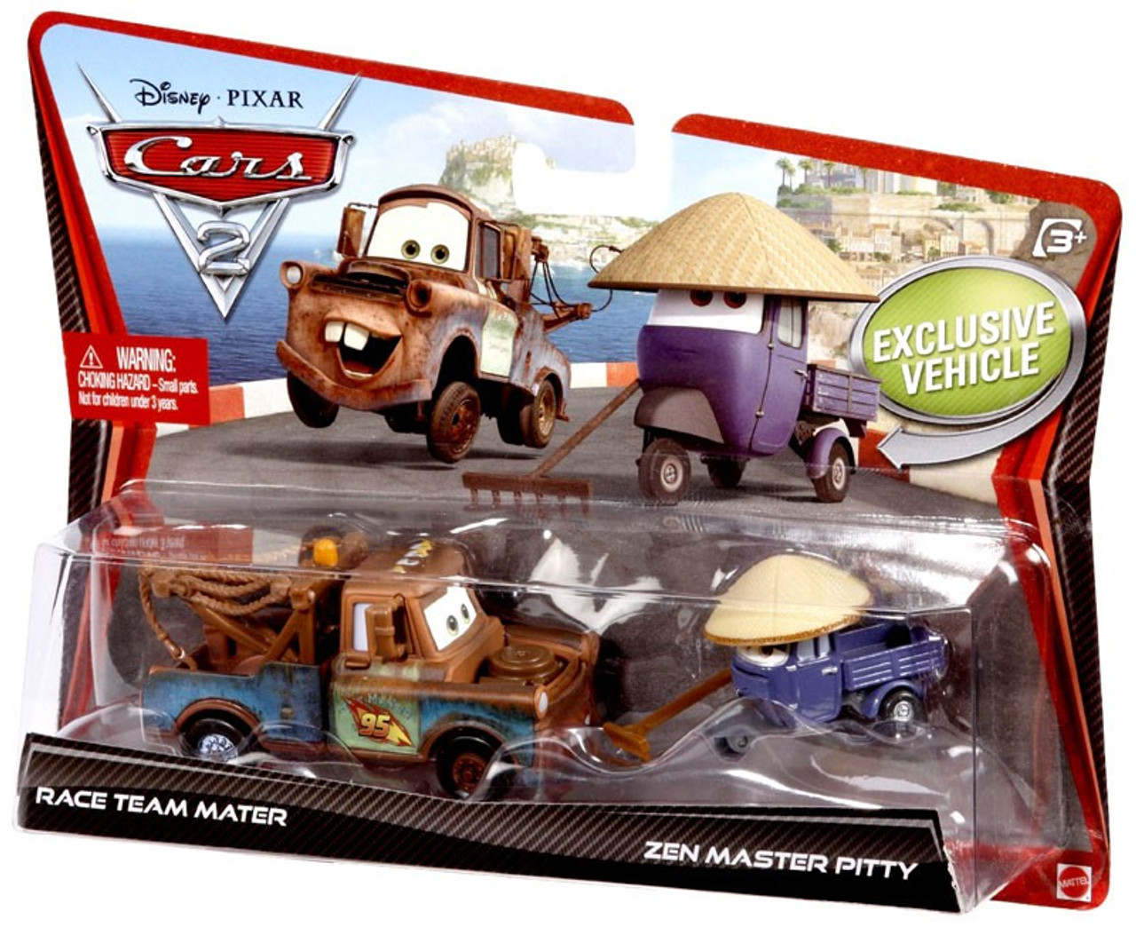 Disney Pixar Cars Cars 2 Race Team Mater Zen Master Pitty 155 Diecast Car 2 Pack Mattel Toys 