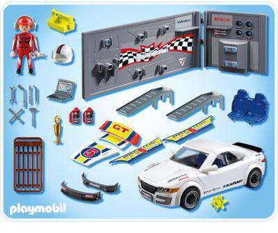 Playmobil Police Car Repair Shop and Race Car with Headlights Set 4365
