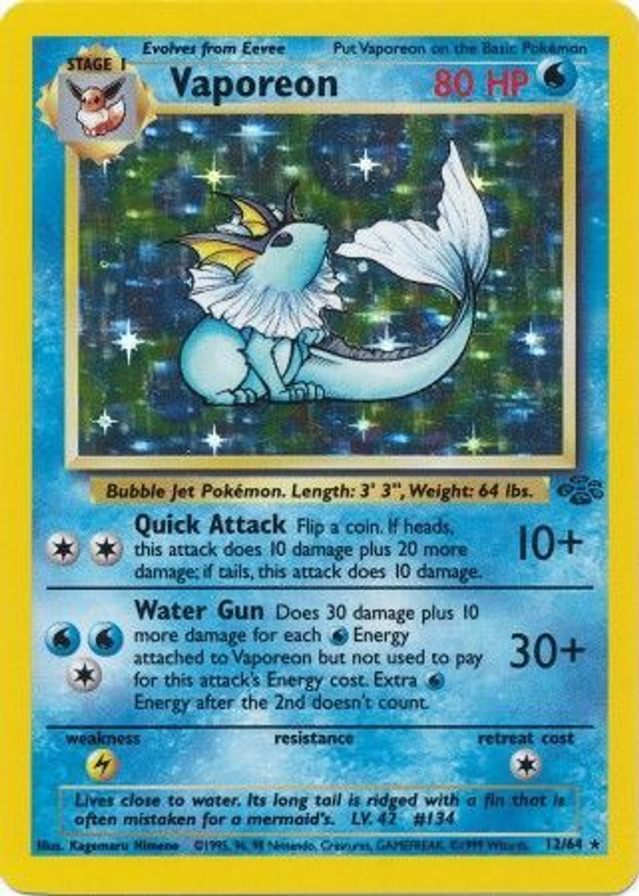 Pokemon Jungle Single Card Rare Holo Vaporeon 12 ToyWiz Pokemon Jungle Single Card Rare Holo Vaporeon 12 ToyWiz