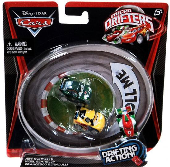 Disney Pixar Cars Micro Drifters Jeff Gorvette, Nigel Gearsley