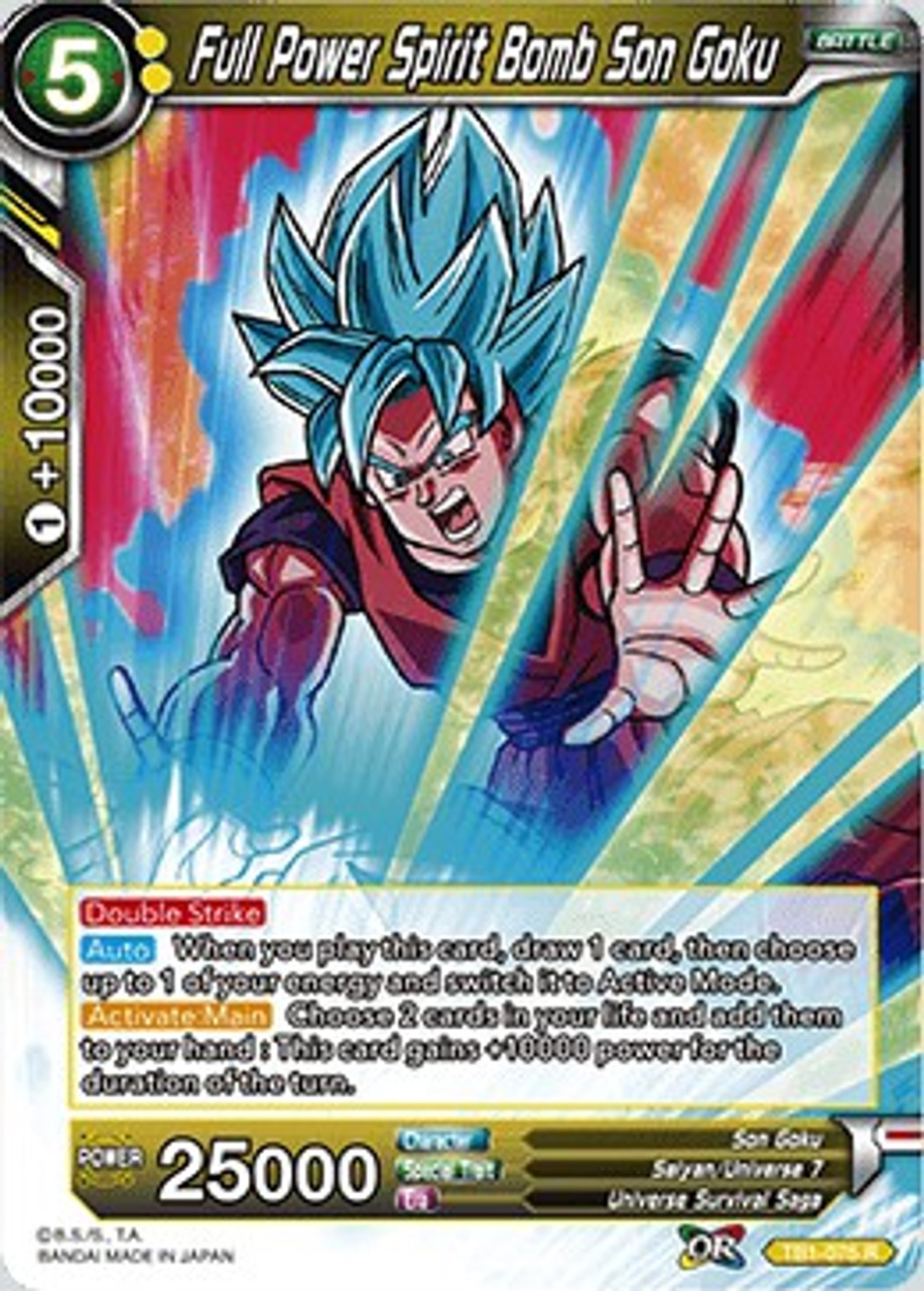 Dragon Ball Super Collectible Card Game Tournament Of Power Single Card Rare Full Power Spirit Bomb Son Goku Tb1 075 Toywiz - roblox super power games