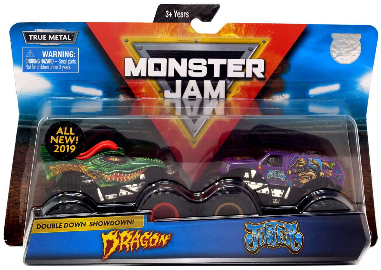 Monster Jam Double Down Showdown Dragon Jester 164 Diecast Car 2 Pack Spin Master Toywiz - a 2019 jester roblox