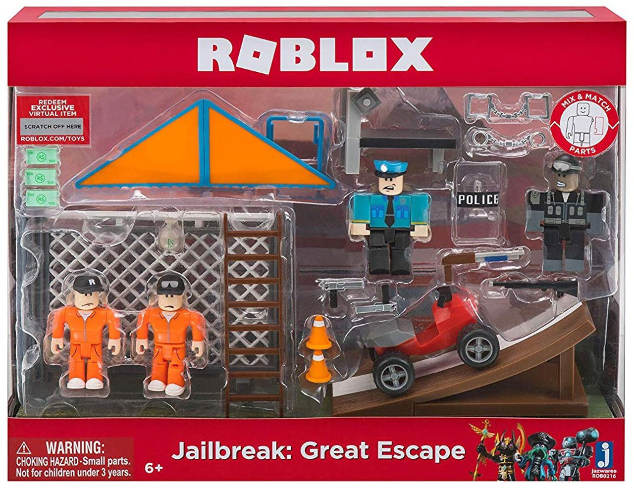 Roblox Mix Match Jailbreak Great Escape 3 Figure 4 Pack Set Jazwares Toywiz - golden shirt of bling bling jailbreak roblox