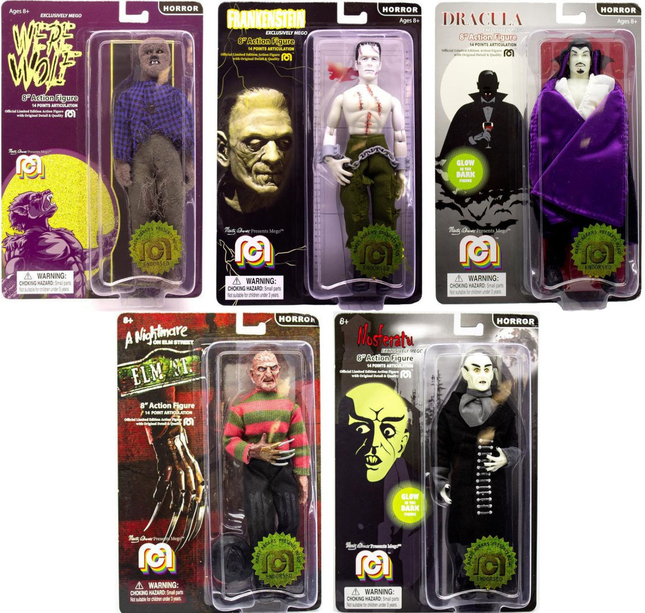 Horror Frankenstein, Dracula, Werewolf, Freddy & Nosferatu Set of 5 Action Figures