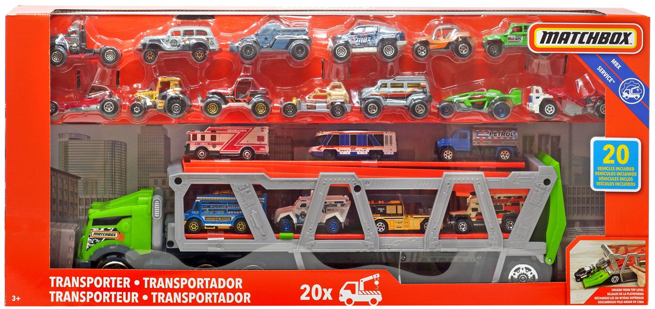 mattel matchbox transporter with 20 matchbox cars