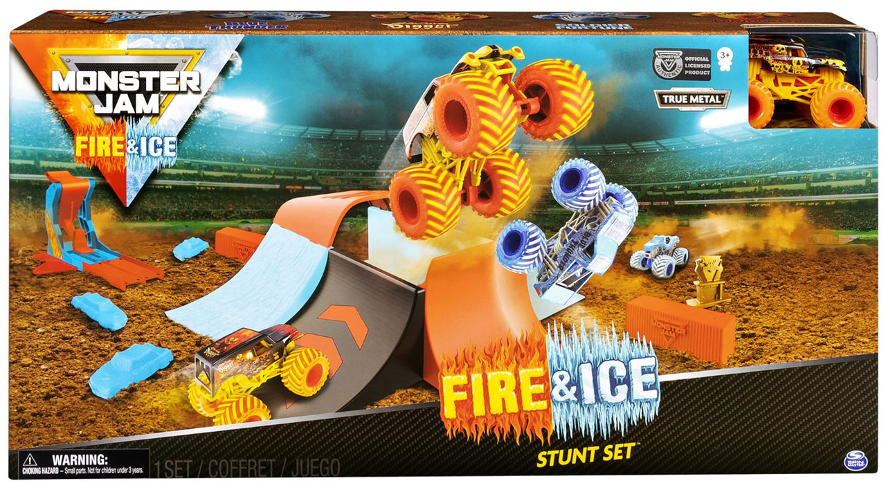 Monster Jam Fire Ice Stunt Set Exclusive Playset Spin Master Toywiz - roblox dungeon quest how to get fire bomb