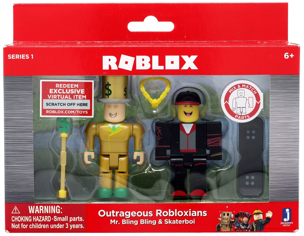 Roblox Outrageous Robloxians Mr Bling Bling Skaterboi 3 Action Figure 2 Pack Jazwares Toywiz - roblox toys bm