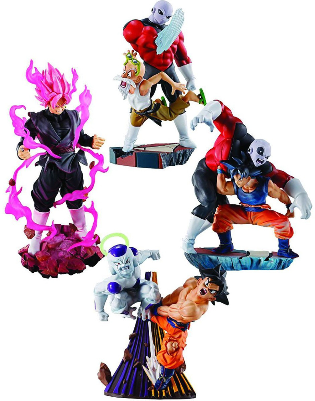 Dragon Ball Rebirth Dracap Goku Jiren Goku Frieza Goku Black Master Roshi Jiren Set Of 4 Mini Figure Scenes Bandai America Toywiz