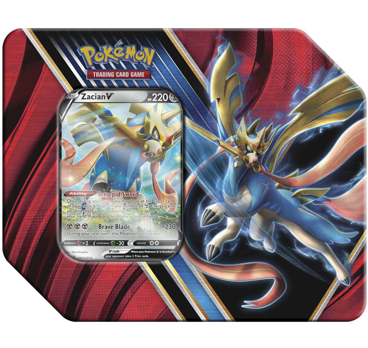 Pokemon Legends of Galar Zacian V Tin Set 5 Booster Packs Promo