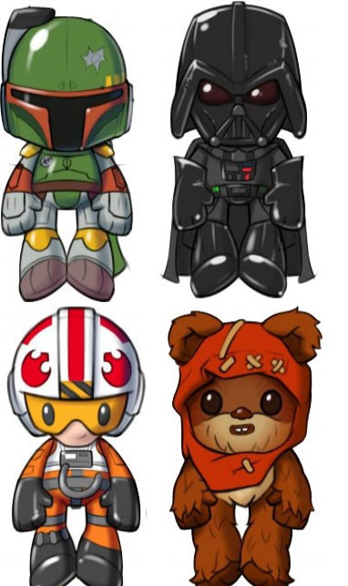 Star Wars Darth Vader Luke Skywalker Ewok Boba Fett Set Of 4 Plushies Mattel Toywiz