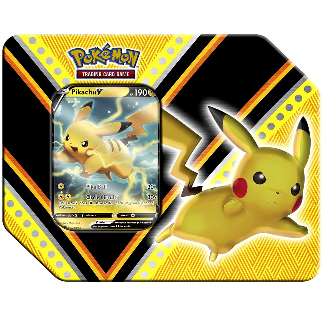 Pokemon Trading Card Game V Powers Pikachu V Tin Set 5 Booster Packs Promo Card Pokemon Usa Toywiz - pikachu roblox art pikachu pokemon play roblox