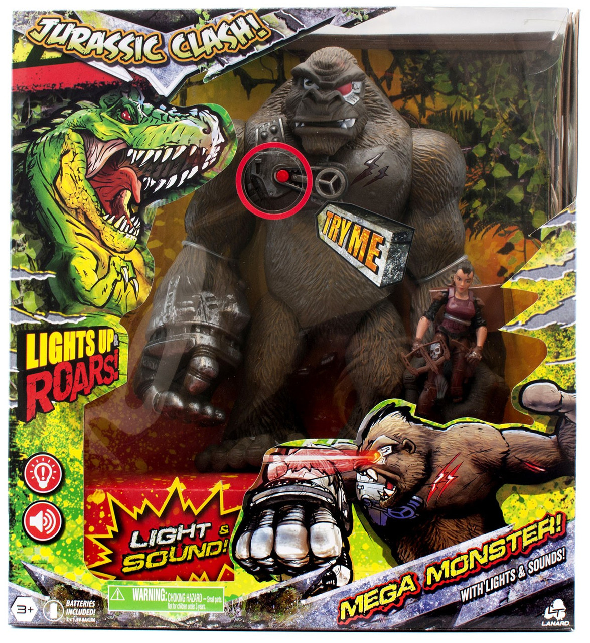 Jurassic Clash Mega Monster Gorilla Action Figure Set Lights