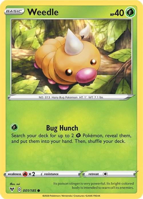 rare weedle card Pokmon #13 TV Animation Blue Logo 1st Print ENG L015952 AGS Collectibles Common Card Type Weedle (Card #69/102 *Shadowless Borders*)