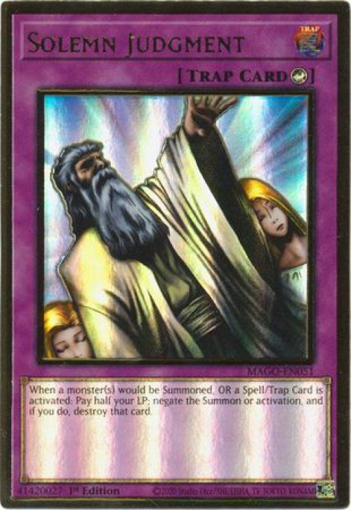 YuGiOh Maximum Gold Single Card Premium Gold Rare Solemn Judgment MAGO