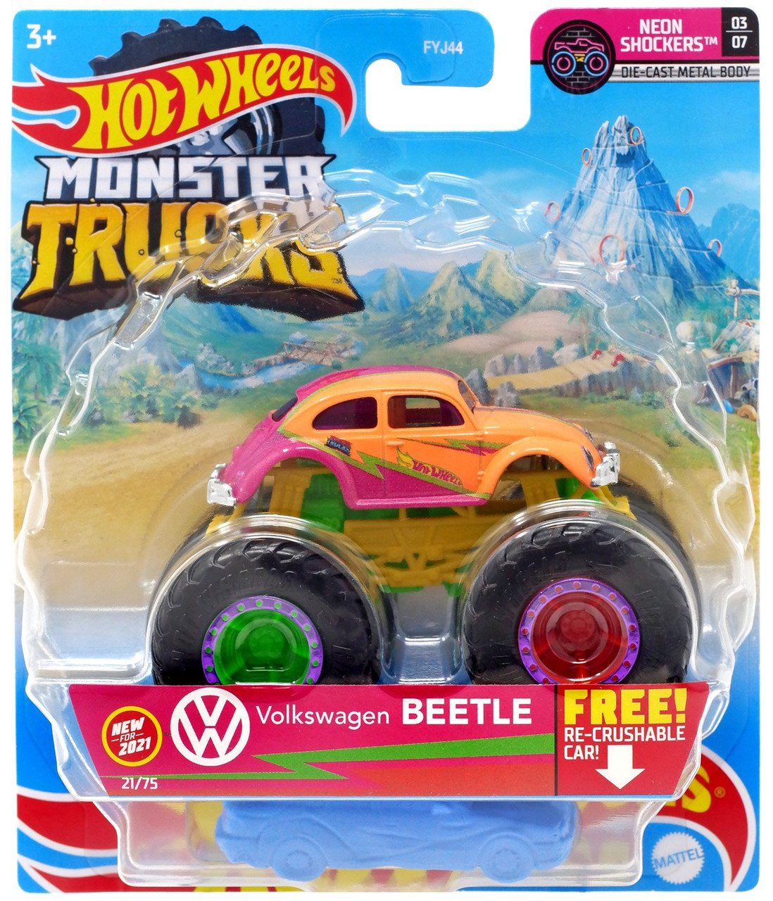 Hot Wheels Monster Trucks Neon Shockers Volkswagen Beetle 164 Diecast Car Mattel Toys Toywiz