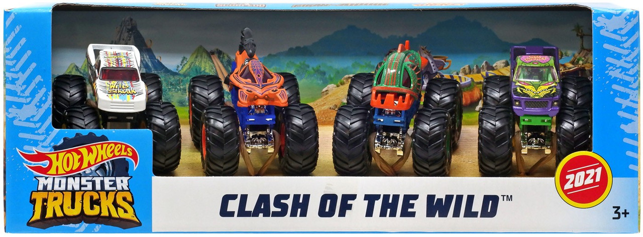 Hot Wheels Monster Trucks Clash of the Wild 164 Diecast Car 4-Pack