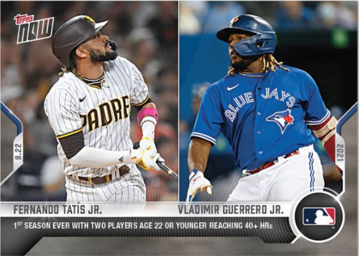 Mlb Topps Now 21 Fernando Tatis Jr Vladamir Guerrero Jr Trading Card 844 1st Season Ever With 2 Players Age 22 Or Younger Reaching 40 Hrs Toywiz