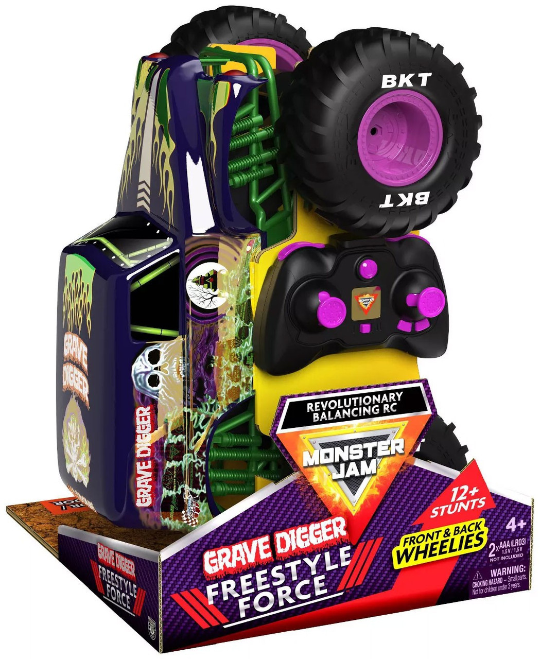 ホビーラジコン Monster Jam Grave Digger Freestyle Force Monster Jam Freestyle Force Grave Digger 124 RC Vehicle Spin