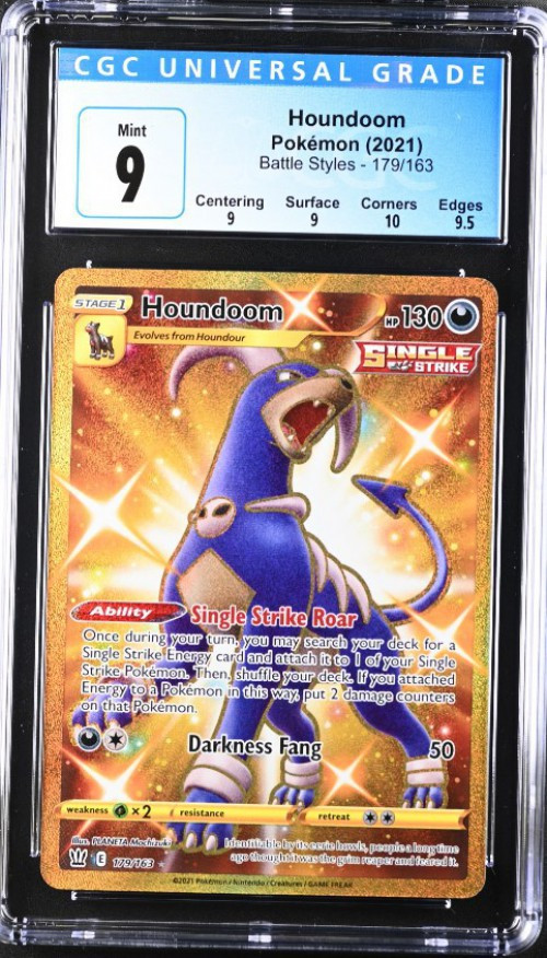 shiny houndoom pokemon card Gold Secret Rare Battle Styles 179/163 PSA 10 ThePokeNest Colorless Burning Sensation (20) If the Defending Pokmon already has any damage counters on it Houndoom | Obsidian Flames |