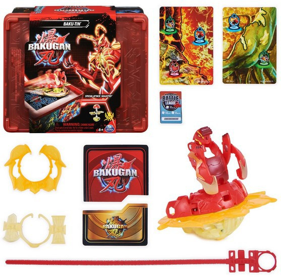 Bakugan 2023 Red Baku-Tin Includes Special Attack Mantid Figure