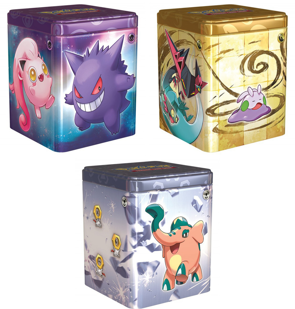 pokmon 3 pack stacking tins with booster packs TCG: Darkness Tin tin collection features 9 total Pokmon TCG booster packs (3 per tin) and 3 collector coins Pokemon Scarlet Violet Psychic, Dragon