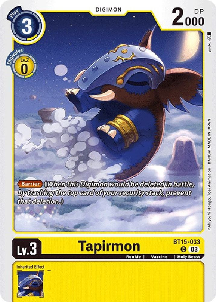 Digimon Exceed Apocalypse Single Card Common Tapirmon BT15-033