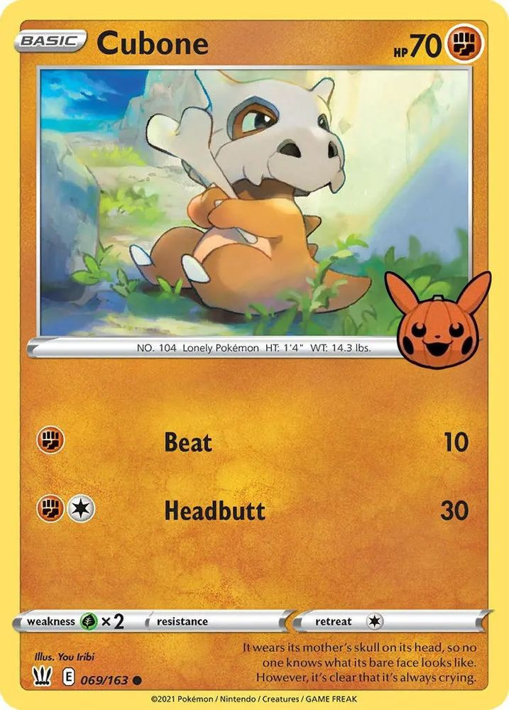cubone pokemon card 407 - Chinese (Benching either Pokemon ends this effect.) [FF] Rage (10+) Does 10 damage plus 10 more damage for each damage counter on Cubone. Beefy Cubone Pokemon Card Handmade