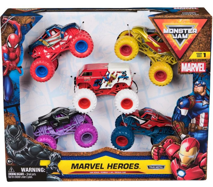 Monster Jam Marvel Spider-Man, Black Panther, Iron Man, Hulk