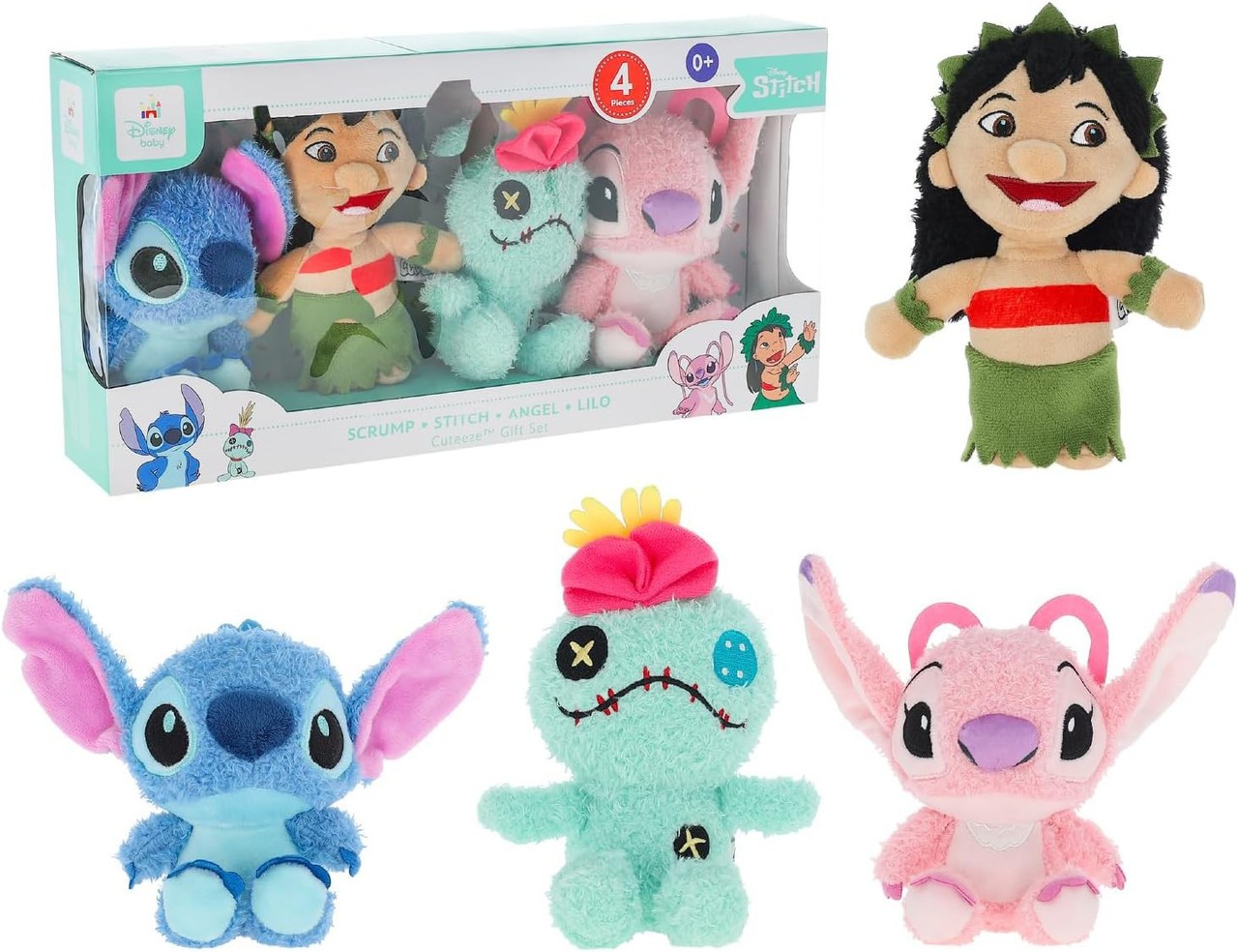 Disney Baby Cuteeze Scrump, Stitch, Angel Lilo Plush 4-Pack Kids