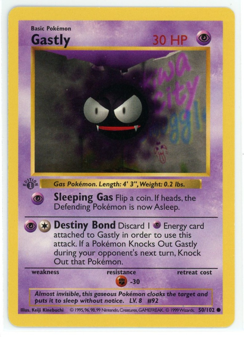 Pokemon Base Set Single Card Common Gastly 50 1st Edition, Grey
