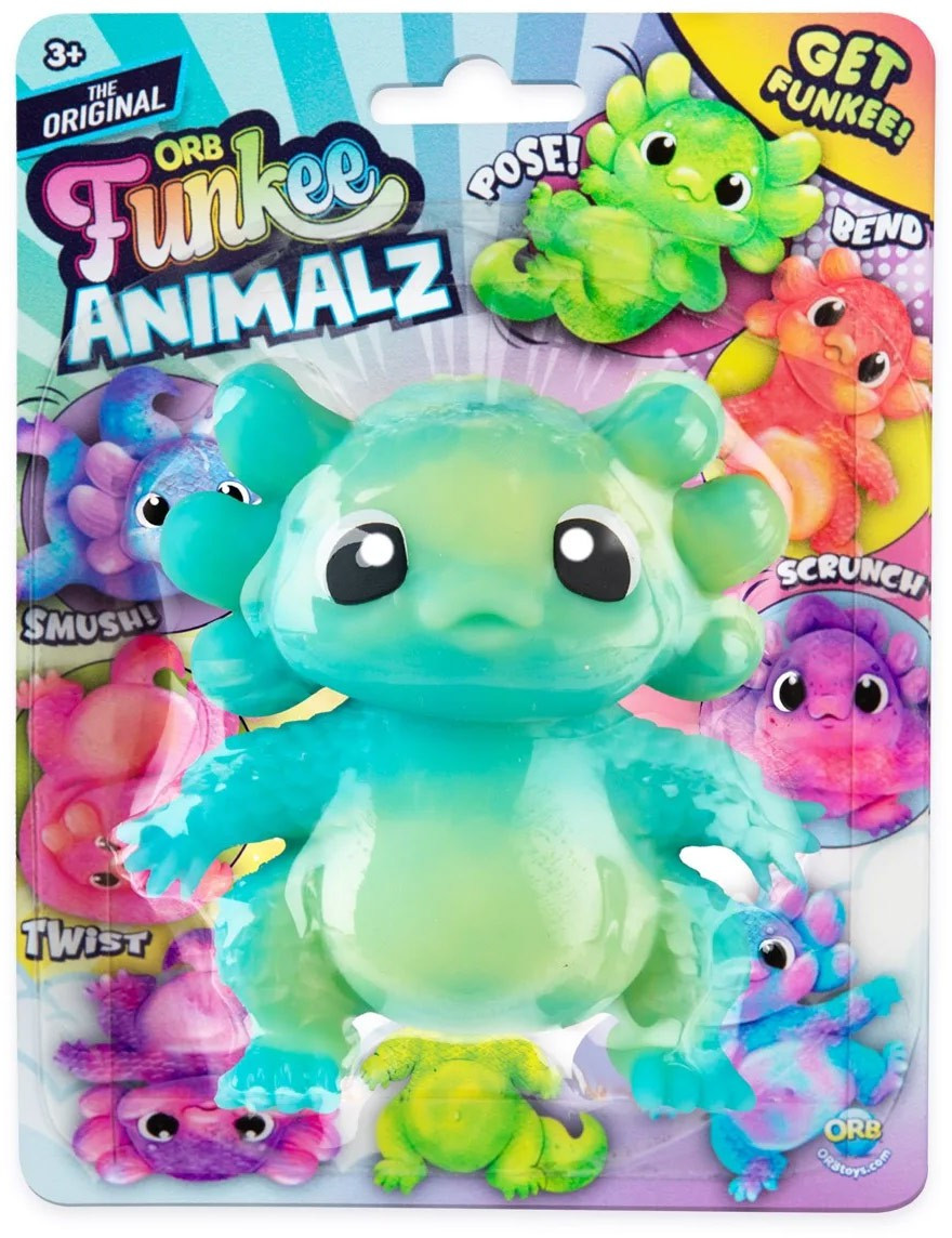 Funkee Animalz Axolotl GREEN YELLOW 4.5 Stretchy Figure ORB Toy