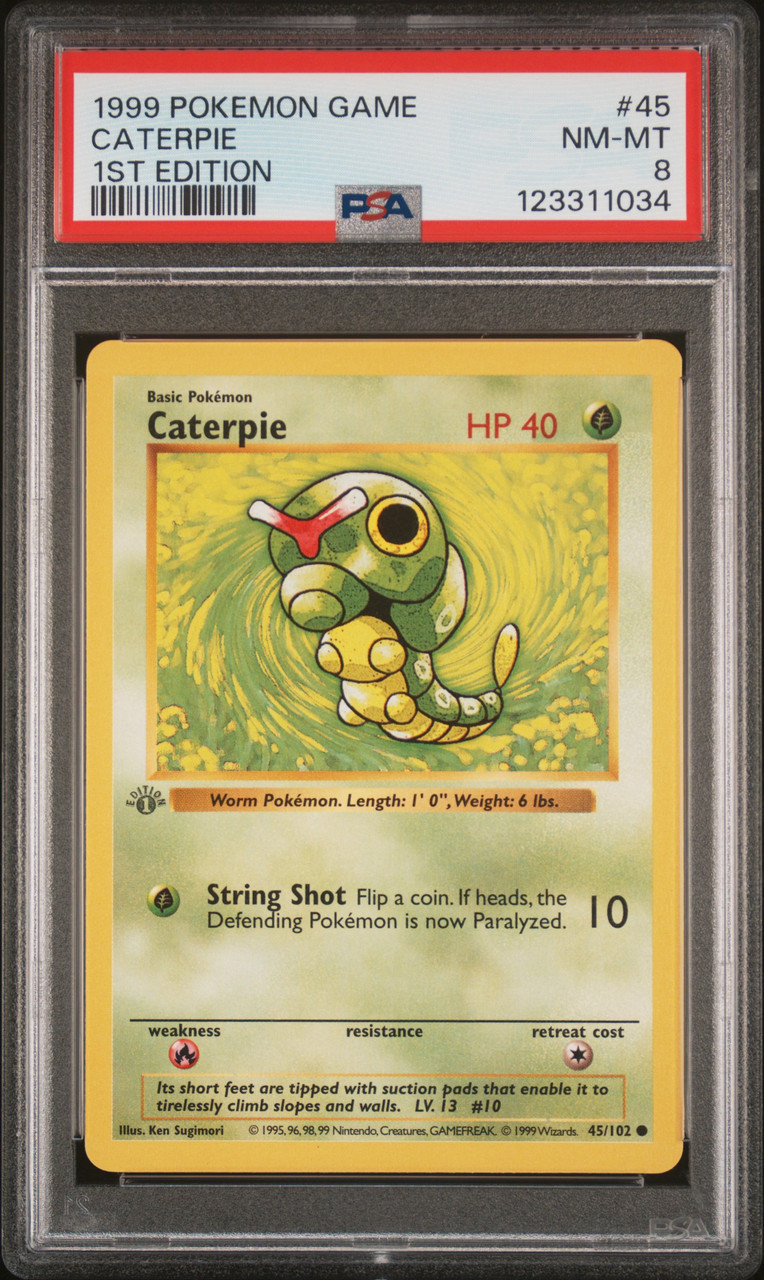 ポケモンカードゲーム Caterpie&pod 1st edition shadow less Pokemon Base Set Single Card Common Caterpie 45 Shadowless 1st