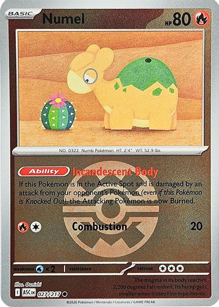 numel pokemon card value I still have yet to rip a single pack of Ascended Heroes because I refuse to pay over MSRP. This little is the one single I have picked up from the Fire Colorless Tackle (10) Fire 2026 Pokemon Mega Evolution Ascended