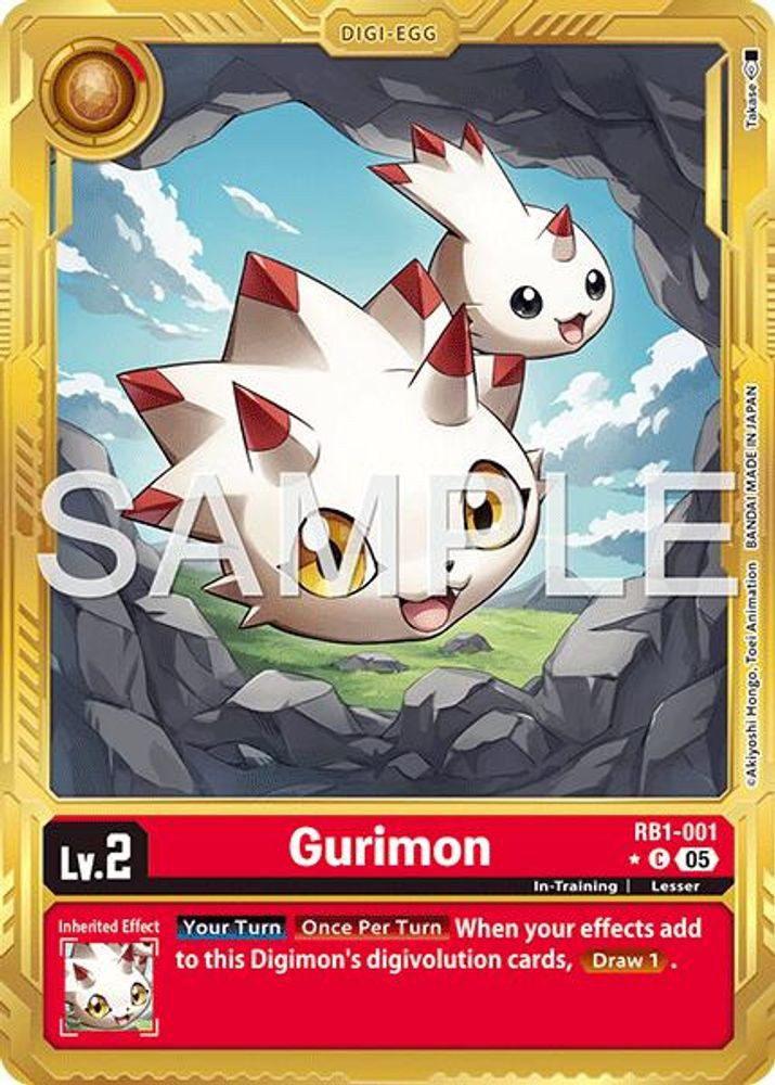 Trading Card Game Advanced Booster Digimon Generation Common Gurimon RB1-001 Gold Border、ToyWiz、kayou