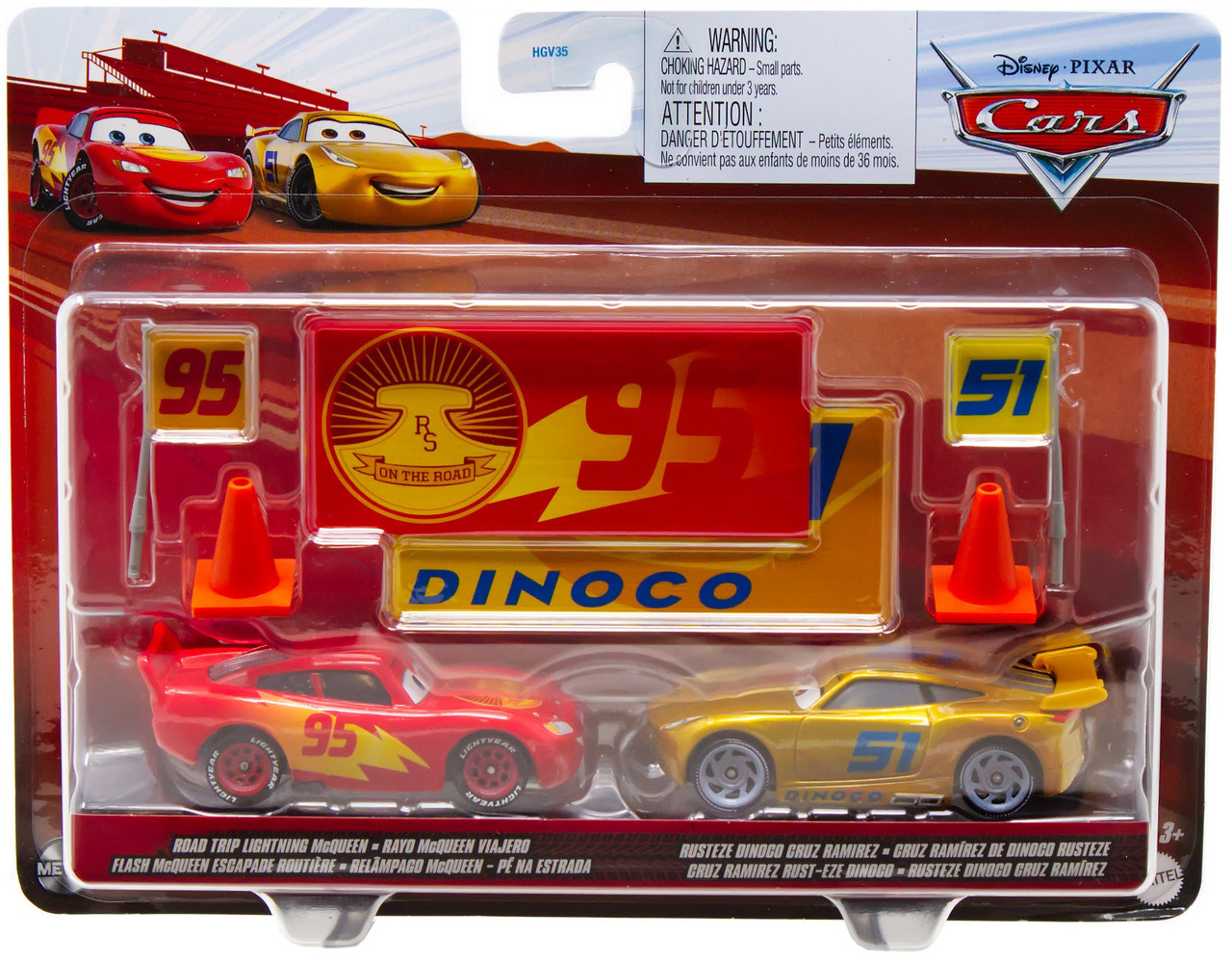 Disney Pixar Cars Metal Road Trip Lightning McQueen Rusteze Dinoco