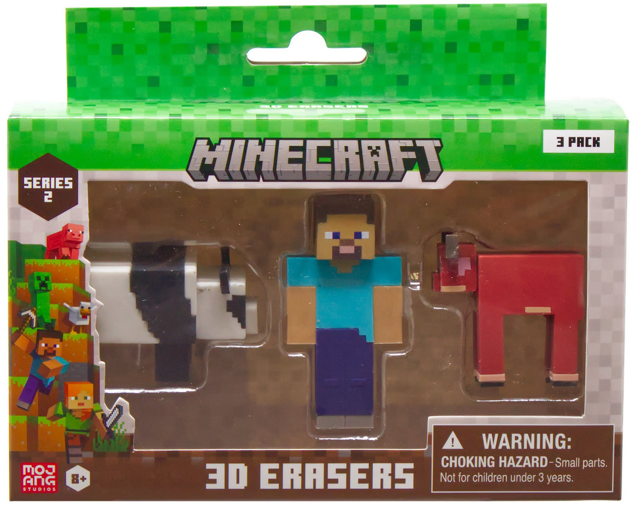 Minecraft Series 2 Panda, Steve & Warm Cow 2.25-Inch 3D Eraser 3-Pack、ToyWiz、kayou