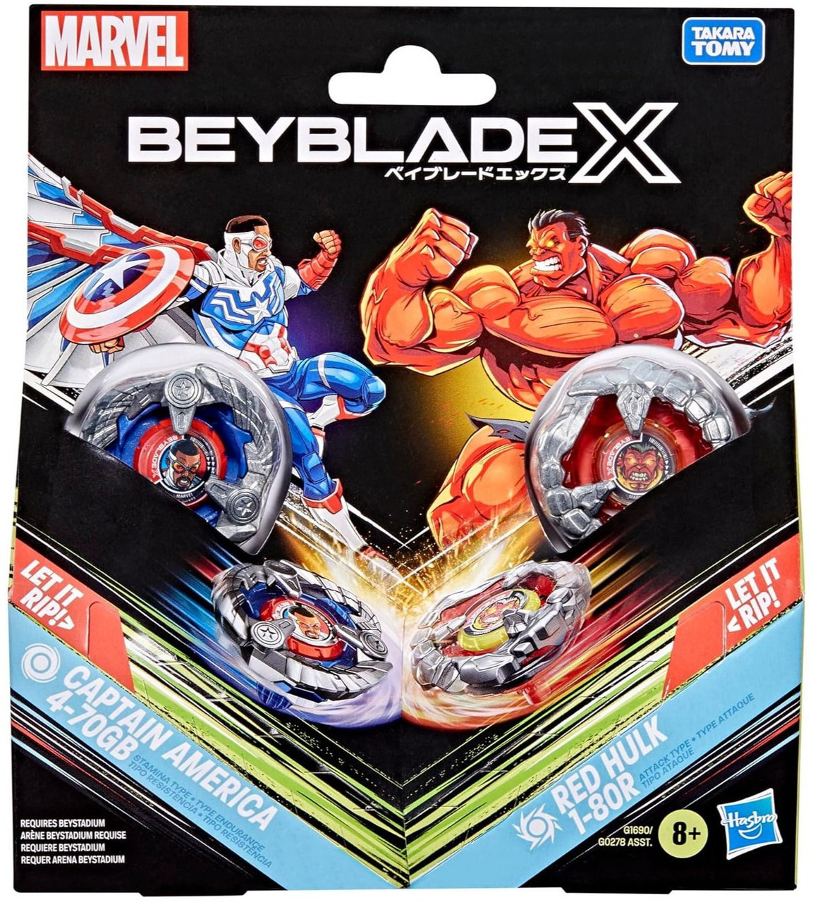 Beyblade X Marvel Captain America 4-70GB Red Hulk 1-80R Dual Pack