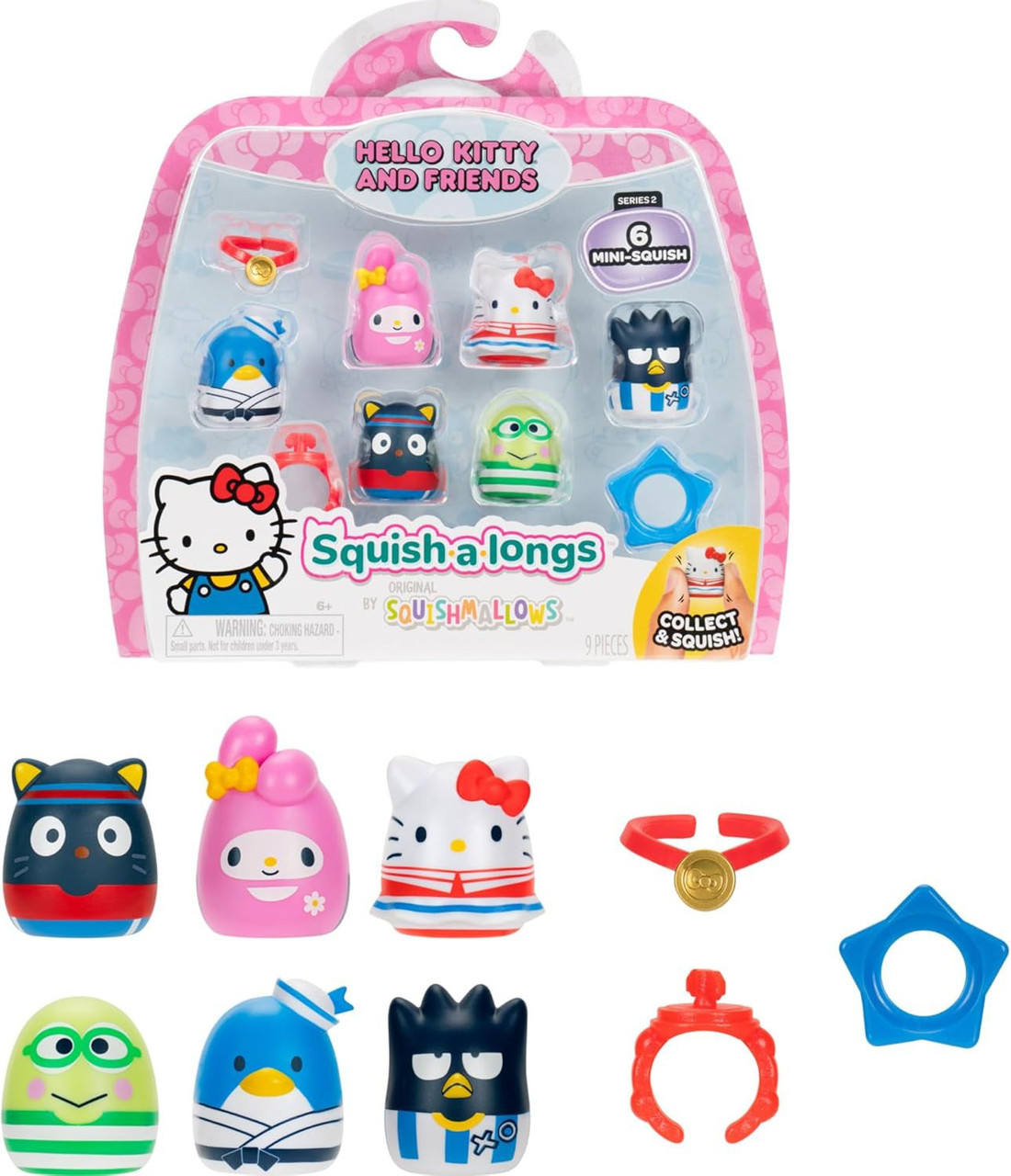 Squishmallows Squish-a-Longs Hello Kitty & Friends Sports 1-Inch Mini Figure 6-Pack、ToyWiz、kayou