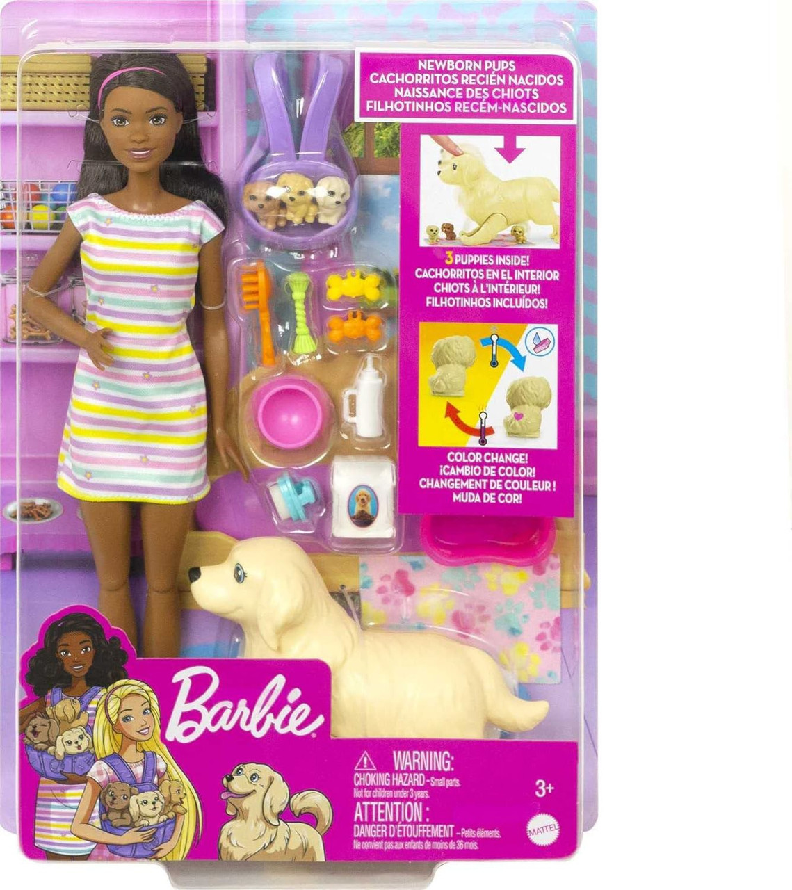 Pets Barbie with Mommy Dog, 3 Newborn Puppies 13.25-Inch Doll Playset、ToyWiz、kayou
