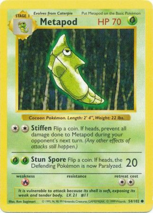 Pokemon Base Set Common Metapod #54 Shadowless Heavily Played、ToyWiz、kayou